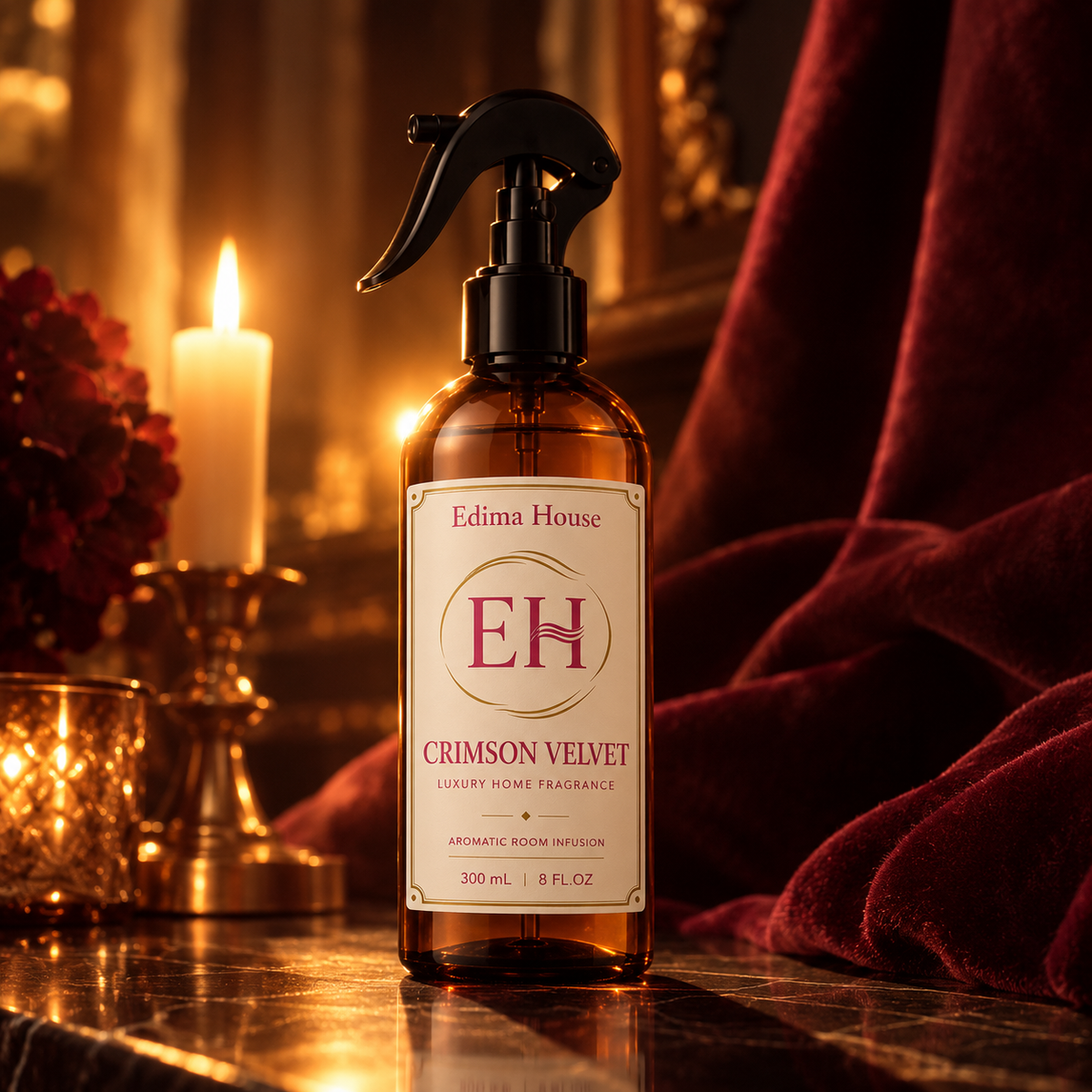 Crimson Velvet Amber Vanilla Room Spray – Luxury Home Fragrance, Long Lasting, 8 oz